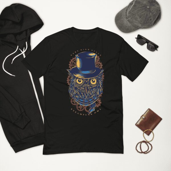 Steampunk Owl Short Sleeve T-shirt - mens fitted t shirt black front bcc a c - Shujaa Designs