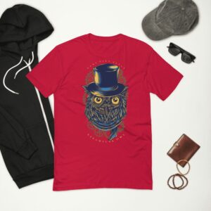 Steampunk Owl Short Sleeve T-shirt - mens fitted t shirt red front bcc a bd - Shujaa Designs