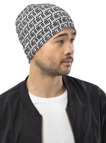 Piano Keyboard Beanie - all over print beanie white right front c d a - Shujaa Designs