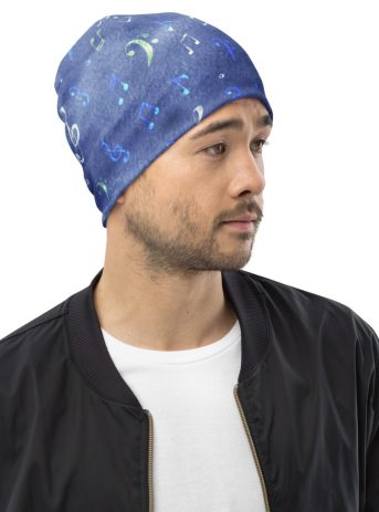 Music Notes Beanie - all over print beanie white right front f b a - Shujaa Designs