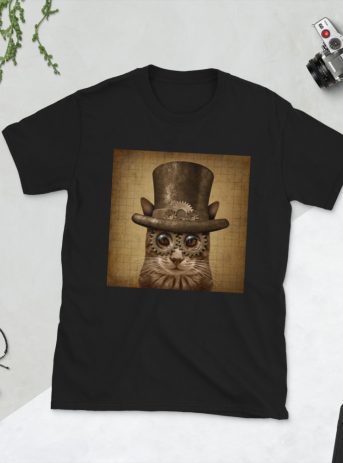 Steampunk Cat - unisex basic softstyle t shirt black front dc f - Shujaa Designs