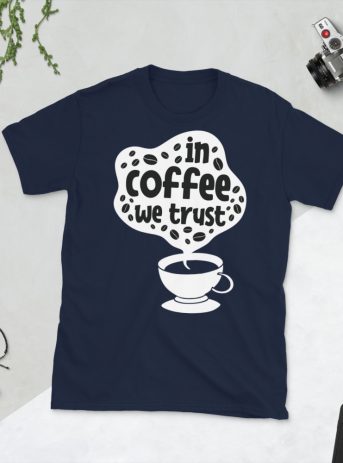 In Coffee We Trust - unisex basic softstyle t shirt navy front ad e b b - Shujaa Designs