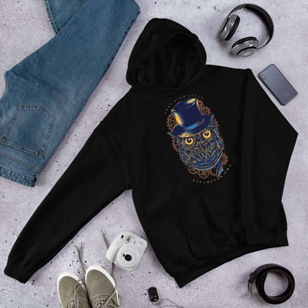 Steampunk Owl Hoodie - unisex heavy blend hoodie black front b c cbf - Shujaa Designs