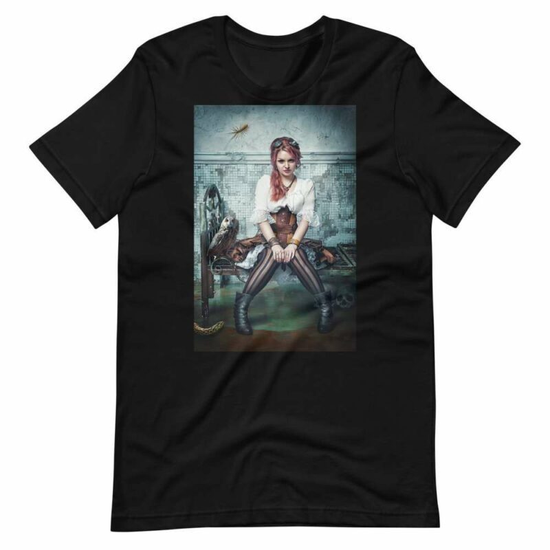Steampunk Maiden - unisex staple t shirt black front dded f - Shujaa Designs