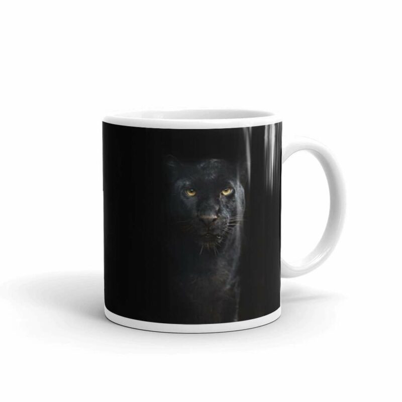 Black Panther glossy mug - white glossy mug oz handle on right e df a - Shujaa Designs