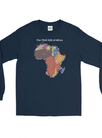 The TRUE SIZE of Africa Long Sleeve Shirt - mens long sleeve shirt navy front b - Shujaa Designs