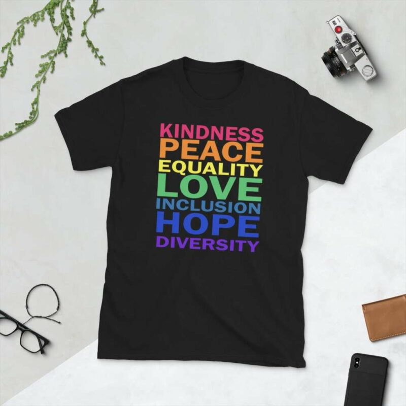 Kindness Peace - unisex basic softstyle t shirt black front a ec - Shujaa Designs