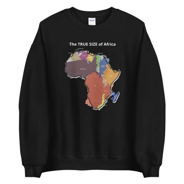 The TRUE SIZE of Africa Sweatshirt - unisex crew neck sweatshirt black front bcedfbed - Shujaa Designs