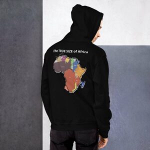 The TRUE SIZE of Africa Hoodie (back print) - unisex heavy blend hoodie black back f d - Shujaa Designs