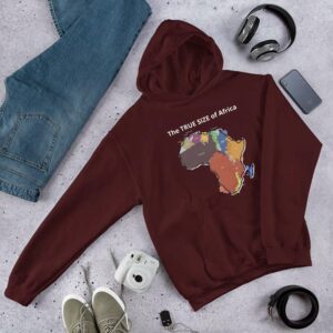 The TRUE SIZE of Africa Hoodie - unisex heavy blend hoodie maroon front d bb af - Shujaa Designs