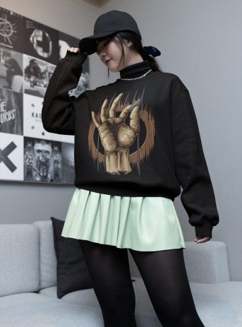 Guitar Hand Unisex Heavy Blend™ Sweatshirt - mockup featuring an e girl wearing a sweatshirt with customizable sleeves m - Shujaa Designs