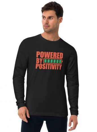 Powered By Positivity Long Sleeve Fitted Crew - mens fitted long sleeve shirt black front b dbf - Shujaa Designs