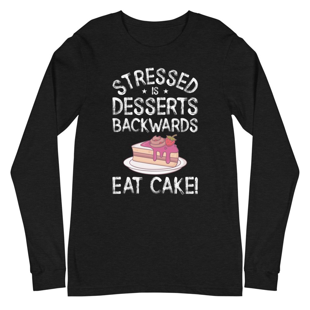 Stressed Is Desserts Backwards Eat Cake Unisex Heavy Blend™ Crewneck Sweatshirt - unisex long sleeve tee black heather front cec e - Shujaa Designs