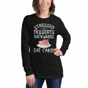 Stressed Is Desserts Backwards Eat Cake Unisex Heavy Blend™ Crewneck Sweatshirt - unisex long sleeve tee black heather front cec - Shujaa Designs