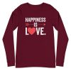 Happiness Is Love Unisex Long Sleeve Tee - unisex long sleeve tee maroon front f b d - Shujaa Designs