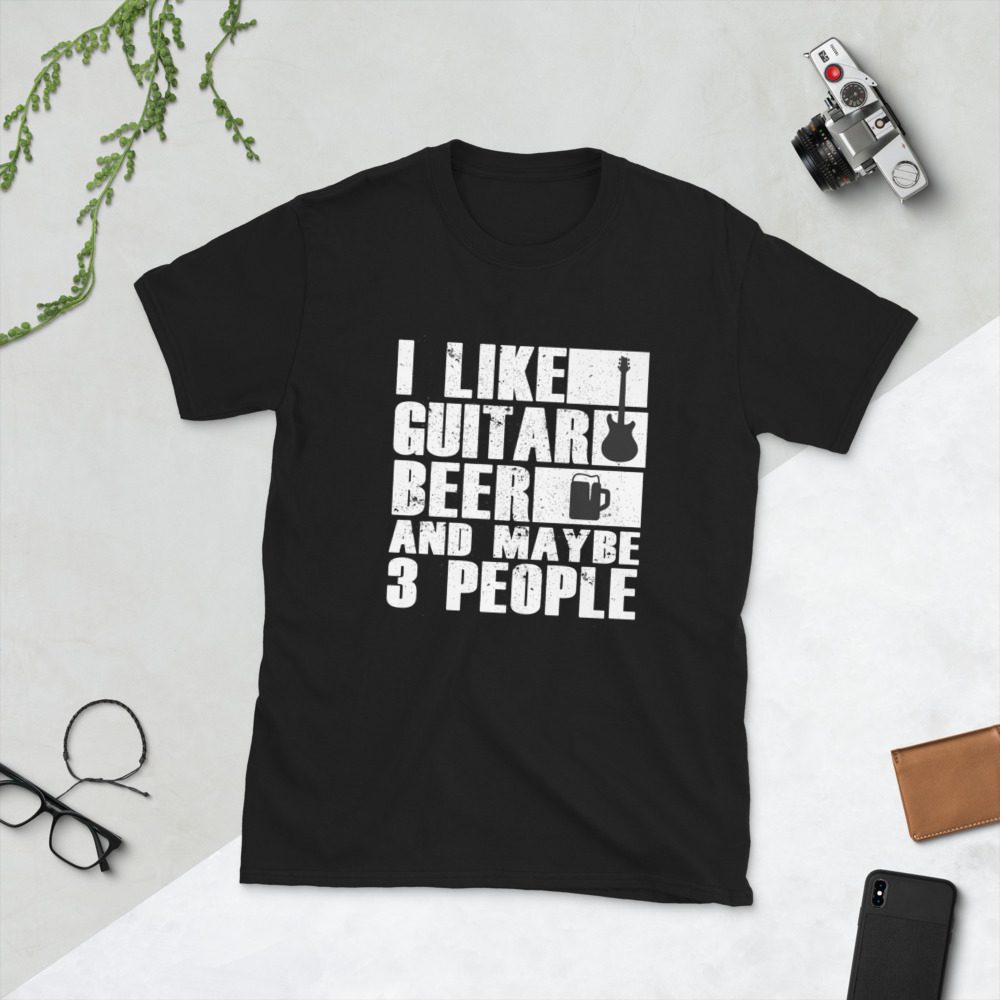 I Like Guitar Beer And May Be 3 Peoples Unisex T-Shirt - unisex basic softstyle t shirt black front fcd e - Shujaa Designs
