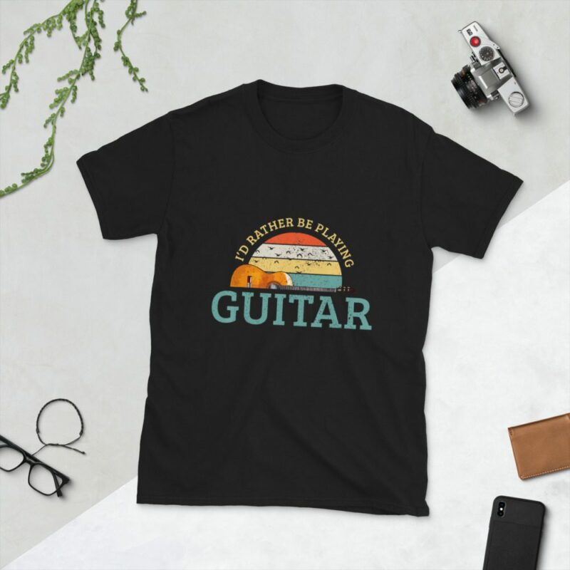 I’D Rather Playing Guitar Short-Sleeve Unisex T-Shirt - unisex basic softstyle t shirt black front ee bcc - Shujaa Designs