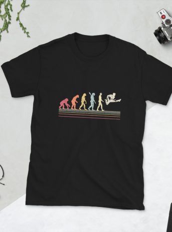 Guitar Art – Evolution From Ape To Rocker – Short-Sleeve Unisex T-Shirt - unisex basic softstyle t shirt black front b a d d - Shujaa Designs