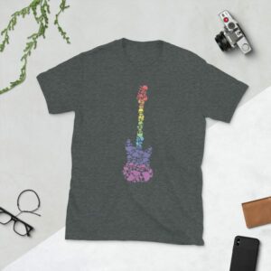 Guitar Art – Skull Mosaic  Guitar – Short-Sleeve Unisex T-Shirt - unisex basic softstyle t shirt dark heather front b d - Shujaa Designs