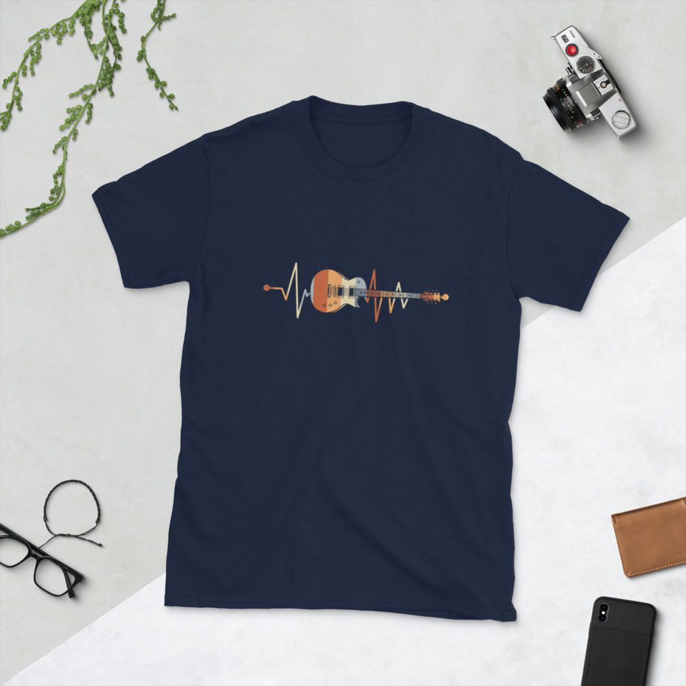 Guitar Art – Electric Guitar Heartbeat – Short-Sleeve Unisex T-Shirt - unisex basic softstyle t shirt navy front e b - Shujaa Designs