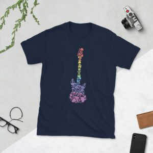 Guitar Art – Skull Mosaic  Guitar – Short-Sleeve Unisex T-Shirt - unisex basic softstyle t shirt navy front b - Shujaa Designs