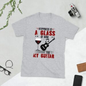 Happiness Is A Glass Of Wine ANd My Guitar Short-Sleeve Unisex T-Shirt - unisex basic softstyle t shirt sport grey front fcf ba b - Shujaa Designs