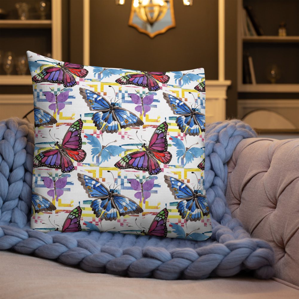 Watercolor Butterfly Pattern Premium Pillow - all over print premium pillow x front lifestyle ca b - Shujaa Designs