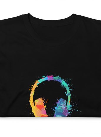 Watercolor Headphones Short-Sleeve Unisex T-Shirt - unisex basic softstyle t shirt black front a a a f - Shujaa Designs