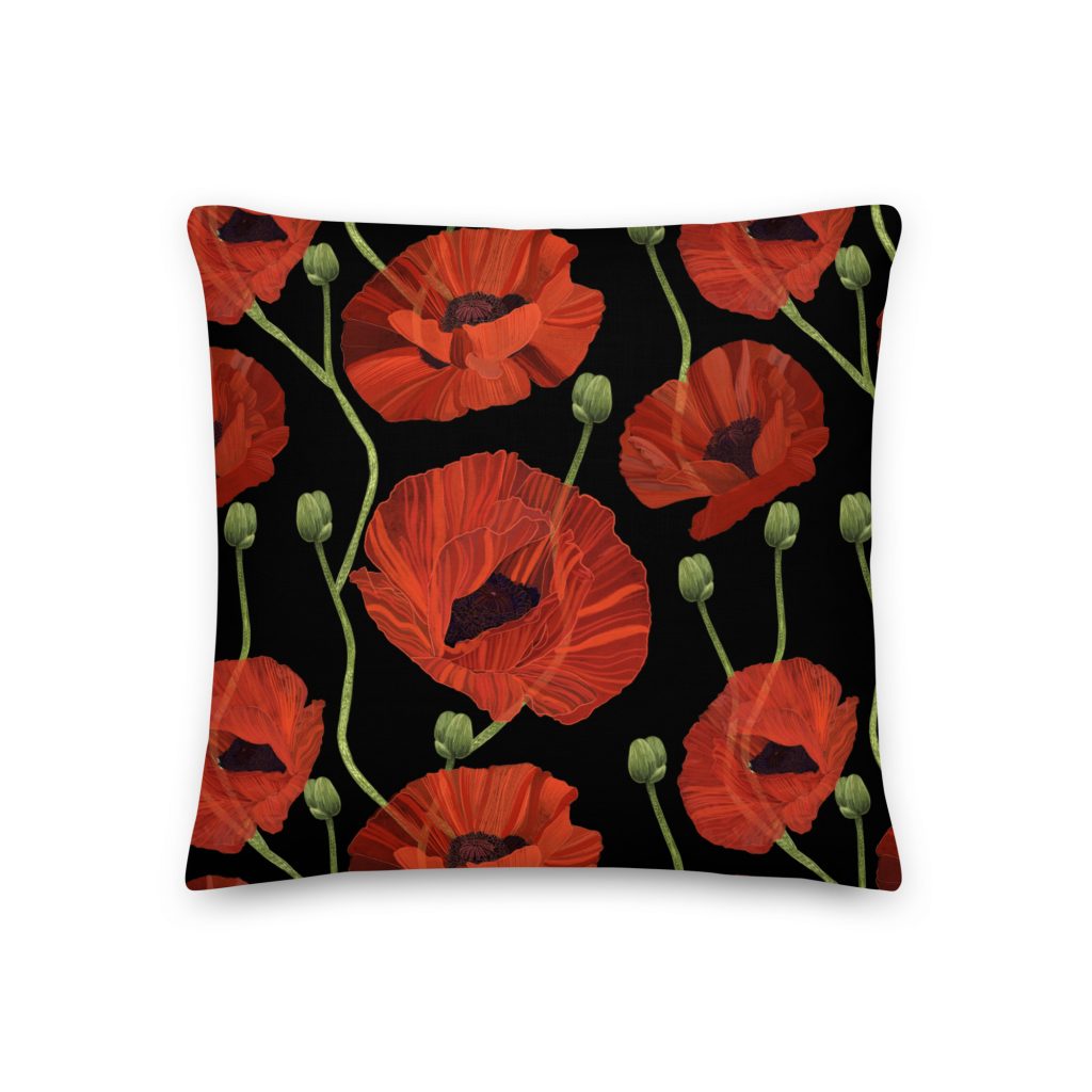 Poppy Blossoms And Pods Premium Pillow - all over print premium pillow x front a bed d - Shujaa Designs