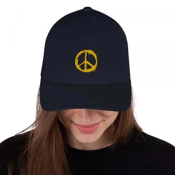 Peace Symbol Embroidered Structured Twill Cap - closed back structured cap dark navy front a c - Shujaa Designs