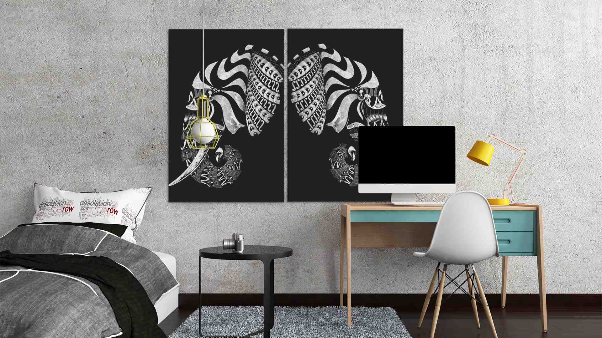 - mockup of two art prints placed on a bedroom wall el - Shujaa Designs