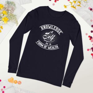 Knowledge Of Self Is A Form Of Wealth Unisex Long Sleeve Tee - unisex long sleeve tee navy front e dc b - Shujaa Designs