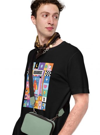 Aquarius Colorful Zodiac Sign Unisex t-shirt - unisex staple t shirt black left front f e e - Shujaa Designs
