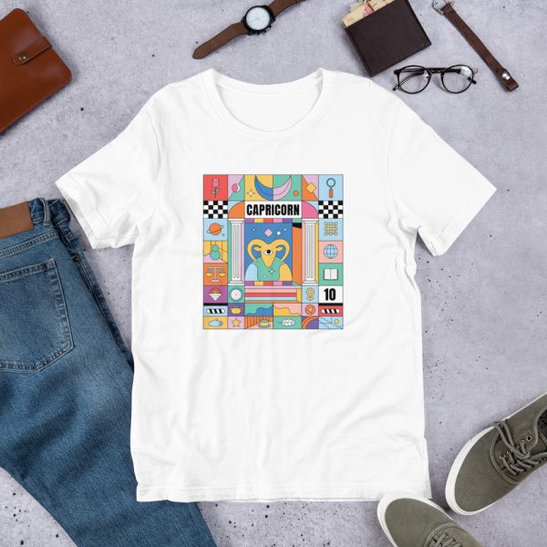 Capricorn Colorful Zodiac Sign Unisex t-shirt - unisex staple t shirt white front f d a - Shujaa Designs