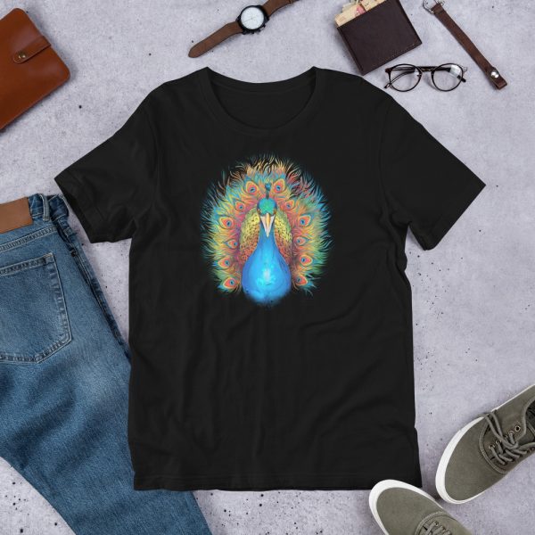 Rainbow Peacock Unisex t-shirt - unisex staple t shirt black front f b d - Shujaa Designs