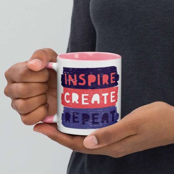 Private: Inspire Create Repeat Motivational Quote Mug with Color Inside - white ceramic mug with color inside pink oz left b b - Shujaa Designs