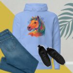 Private: Watercolor Realistic Horse Unisex Hoodie - unisex premium hoodie carolina blue front c - Shujaa Designs