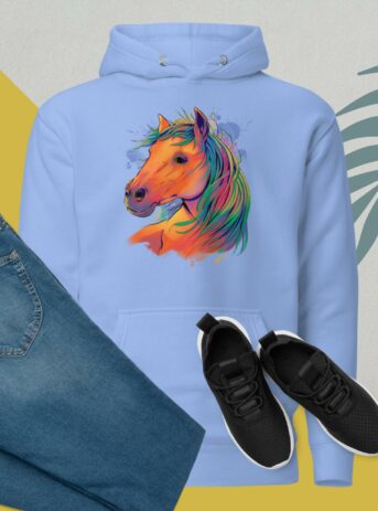 Private: Watercolor Realistic Horse Unisex Hoodie - unisex premium hoodie carolina blue front c - Shujaa Designs