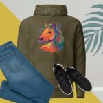 Private: Watercolor Realistic Horse Unisex Hoodie - unisex premium hoodie military green front cabdf - Shujaa Designs