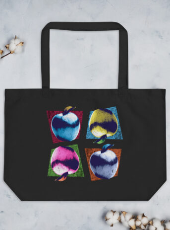 Private: Pop Art Apples Large organic tote bag - large eco tote black back c b f - Shujaa Designs