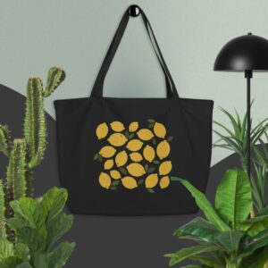 Private: Fruits Lemons Large organic tote bag - large eco tote black front d db c - Shujaa Designs