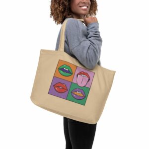 Private: Pop Lips Large organic tote bag - large eco tote oyster back c ba a - Shujaa Designs