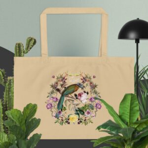 Private: Bird And Flowers Large organic tote bag - large eco tote oyster front d f - Shujaa Designs