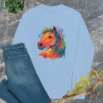 Private: Watercolor Horse Long Sleeve Shirt - mens long sleeve shirt light blue front ba dca - Shujaa Designs