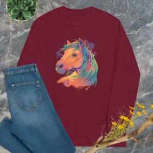 Private: Watercolor Horse Long Sleeve Shirt - mens long sleeve shirt maroon front ba e - Shujaa Designs