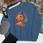 Private: Watercolor Horse Unisex Sweatshirt - unisex crew neck sweatshirt indigo blue front ba b cc bff - Shujaa Designs