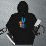 Private: Watercolor Peace Sign Unisex Hoodie - unisex premium hoodie black front e - Shujaa Designs