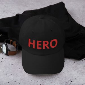 HERO Embroidered Dad hat - classic dad hat black front a d .jpg - Shujaa Designs