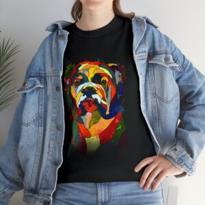 Colorful Stained Glass Hand Drawn Bull Dog Unisex Heavy Cotton Tee - .jpg - Shujaa Designs