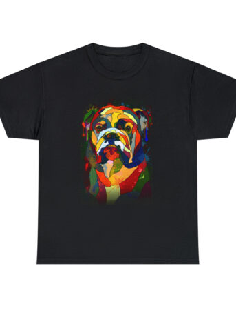 Colorful Stained Glass Hand Drawn Bull Dog Unisex Heavy Cotton Tee - .jpg - Shujaa Designs